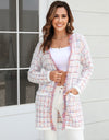 Plaid Fringe Trim Open Front Longline Cardigan