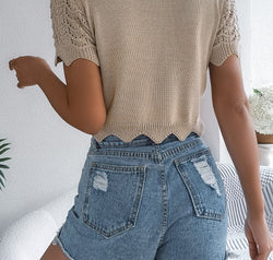 Tied Openwork Short Sleeve Cardigan