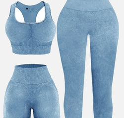 3 Piece Washed Square Neck Wide Strap Active Set