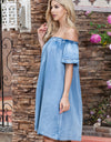 Off-Shoulder Knee-Length Denim Dress