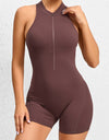 Cutout Ruched Half Zip Active Romper