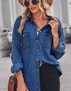 Collared Neck Dropped Shoulder Denim Top