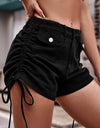 Drawstring Denim Shorts with Pockets