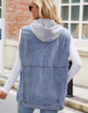 Drawstring Hooded Sleeveless Denim Jacket