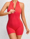 Cutout Ruched Half Zip Active Romper