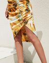 Printed Ruched Midi Skirt