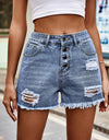 Distressed Button Fly Denim Shorts with Pockets