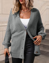 Button Down Horizontal-Ribbing Longline Cardigan