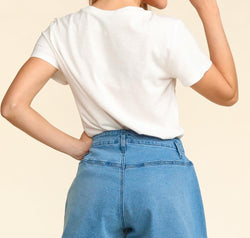 Haptics High Rise Button Fly Washed Denim Shorts