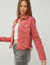 RISEN Raw Hem Button Up Cropped Denim Jacket