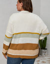 Plus Size Color Block Long Sleeve Cardigan