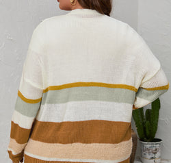Plus Size Color Block Long Sleeve Cardigan