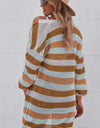 Full Size Striped Long Sleeve Openwork Cardigan