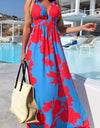 Contrast Halter Neck Maxi Dress