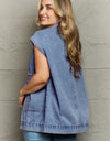 Collared Neck Sleeveless Denim Top with Pockets