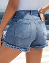 Raw Hem Denim Shorts with Pockets