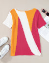 Color Block Round Neck Short Sleeve Knit Top