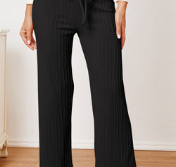 Textured Elastic Waist Straight Pants