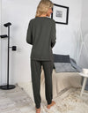 Shiny Round Neck Top and Drawstring Pants Lounge Set