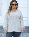 Plus Size Ribbed V-Neck Long Sleeve Top