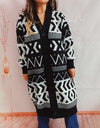 Geometric Button Front Longline Cardigan