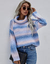 Rainbow Rib-Knit Turtleneck Drop Shoulder Sweater