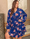 Plus Size Printed Tie Neck Balloon Sleeve Mini Dress