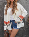 Woven Right Color Block Open Front Drop Shoulder Cardigan