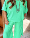 Plus Size Round Neck Half Sleeve Top and Tied Pants Set