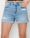 RISEN Distressed Mid-Rise Waist Denim Shorts