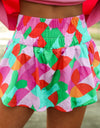 Smocked Contrast Print High Waist Skort