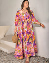 Plus Size Printed Tie Neck Maxi Dress