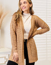 Woven Right Openwork Horizontal Ribbing Open Front Cardigan