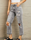 BAYEAS Acid Wash Distressed Straight Jeans