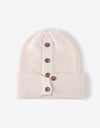 Button Detail Rib-Knit Cuff Beanie