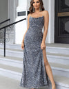 Sequin Backless Split Maxi Dress