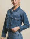 Love Tree Raw Hem Button Up Cropped Denim Jacket