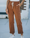 Drawstring Waist Corduroy Pants with Pockets