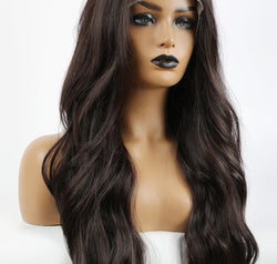 13*2" Lace Front Wigs Synthetic Long Wave 26" Heat Safe 150% Density in Brown