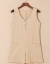 Waffle-Knit Half Button Sleeveless Romper with Pockets