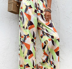 Printed Smocked Waist Wide Leg Pants