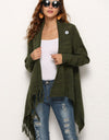 One-Button Tassel Tie Asymmetrical Hem Cardigan