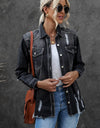 Distressed Button Up Raw Hem Denim Jacket