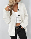 Button Up Drawstring Long Sleeve Hooded Cardigan