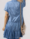 Raw Hem Collared Neck Short Sleeve Denim Dress