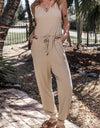 Drawstring Notched Wide Strap Jumpsuit