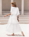 Tassel Trim Smocked V-Neck Short Sleeve Dress