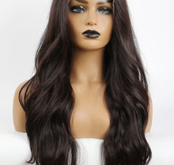 13*2" Lace Front Wigs Synthetic Long Wave 26" Heat Safe 150% Density in Brown