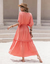 Tassel Trim Smocked V-Neck Short Sleeve Dress