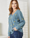 HEYSON Full Size Floral Embroidered Cable Cardigan